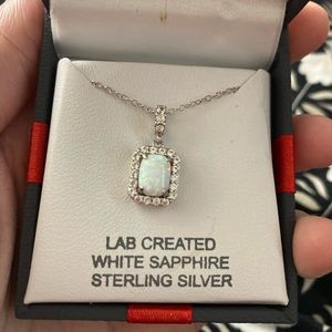 White sapphire, silver necklace